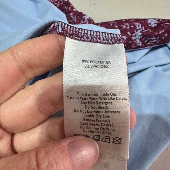 Eddie Bauer Women's Travex Stretch Dress Size L Purple Geometric Knotted Bodice - Picture 9 of 13